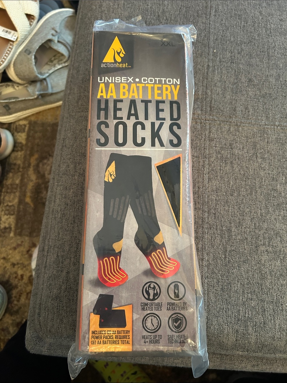 ActionHeat AA Battery Heated Socks — Black with Orange Accents
